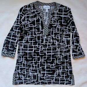 Joseph Ribkoff Black White Geometric Tunic Top Made in Canada Size L